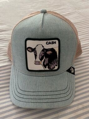 Goorin Brothers Cash Cow Trucker Hat - Light Blue and Tan